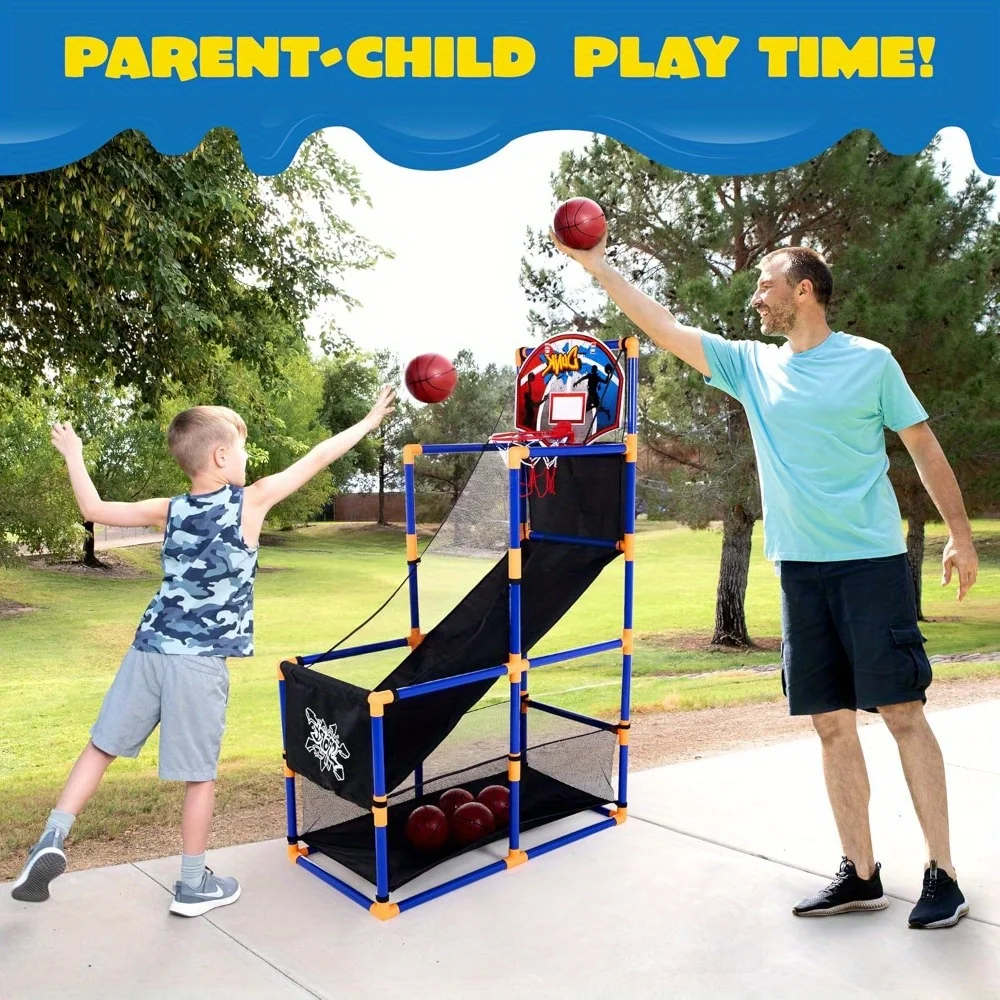 

Arcade Basketball Set for Kids 3-12 with 4 Balls & Hoop Indoor Outdoor Play - Easy Setup Portable Toy with Air Pump - Perfect