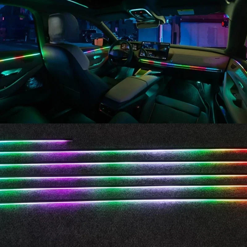 LED Symfonie Auto Omgevingslicht 64 RGB Interieur Acryl Lichtgeleider Glasvezel Auto Decoratie Sfeer 18/14/10/6in1 Universeel - afbeelding 2