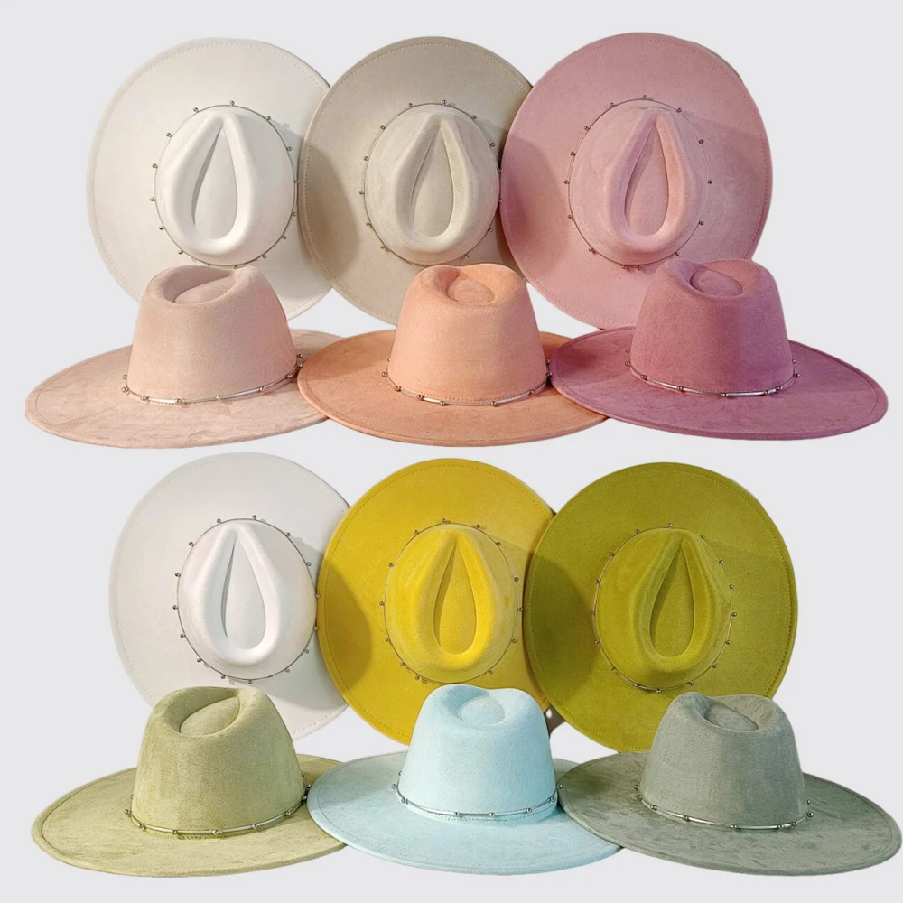 

Western suede fedora hat with different accessories, jazz hat, classic church hat, wide brim hat, women's hat