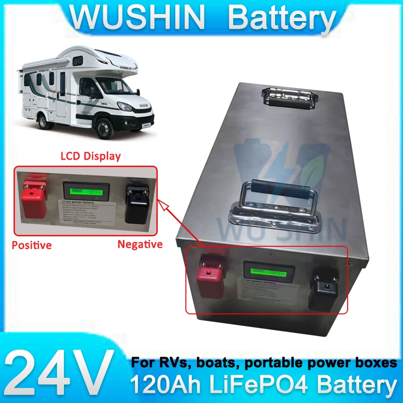24V 120Ah LiFePO4 Battery Deep Cycle Lithium Iron Phosphate with BMS for Solar System RV Off-Grid Marine UPS Trolling Motor