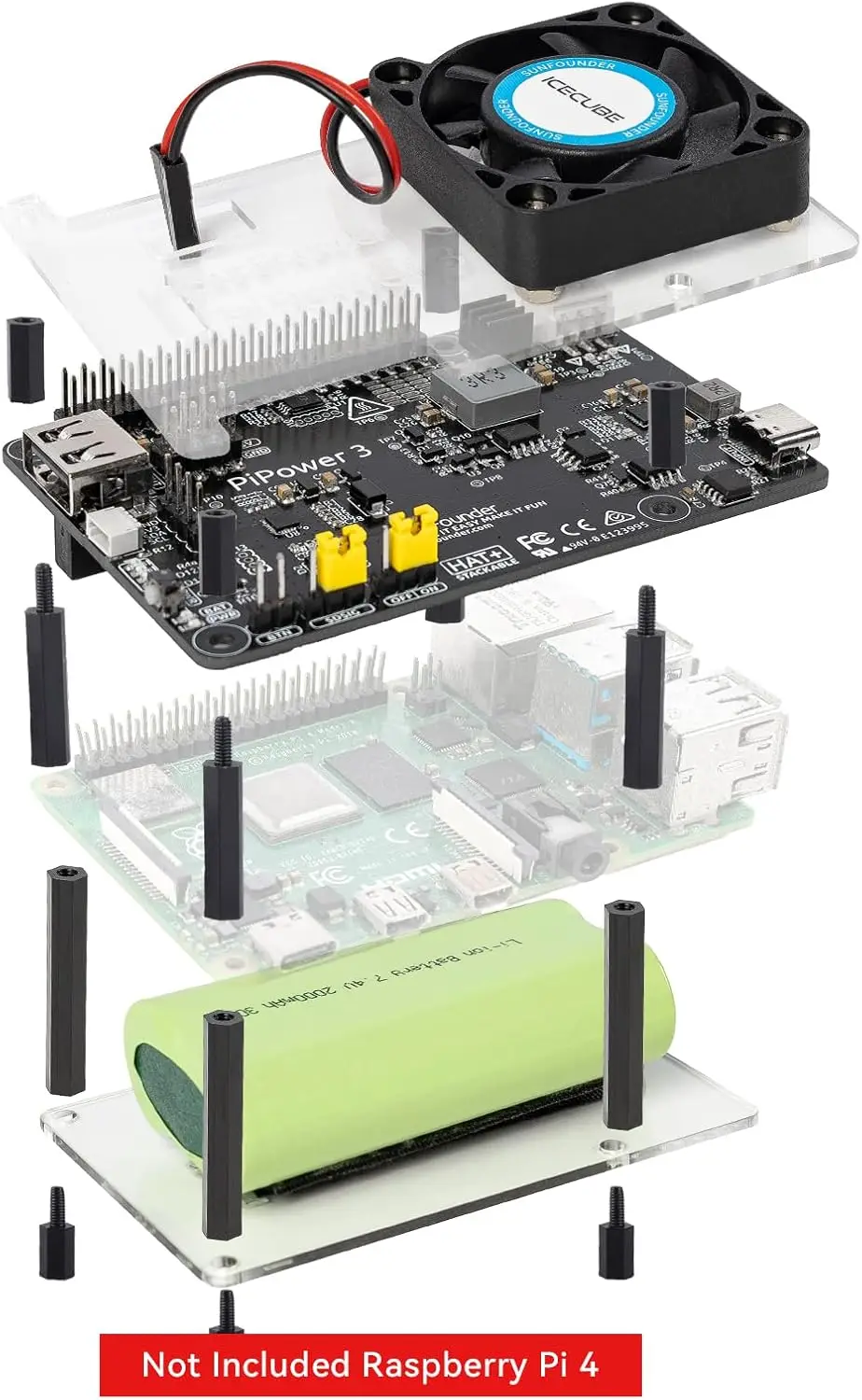 SunFounder PiPower 4 UPS fuente de alimentación, 5V/3A, 2000 mAh, paquete de batería para Raspberry Pi 4B/3B +/3B/Zero 2 W/Arduino/ESP32/Pico W