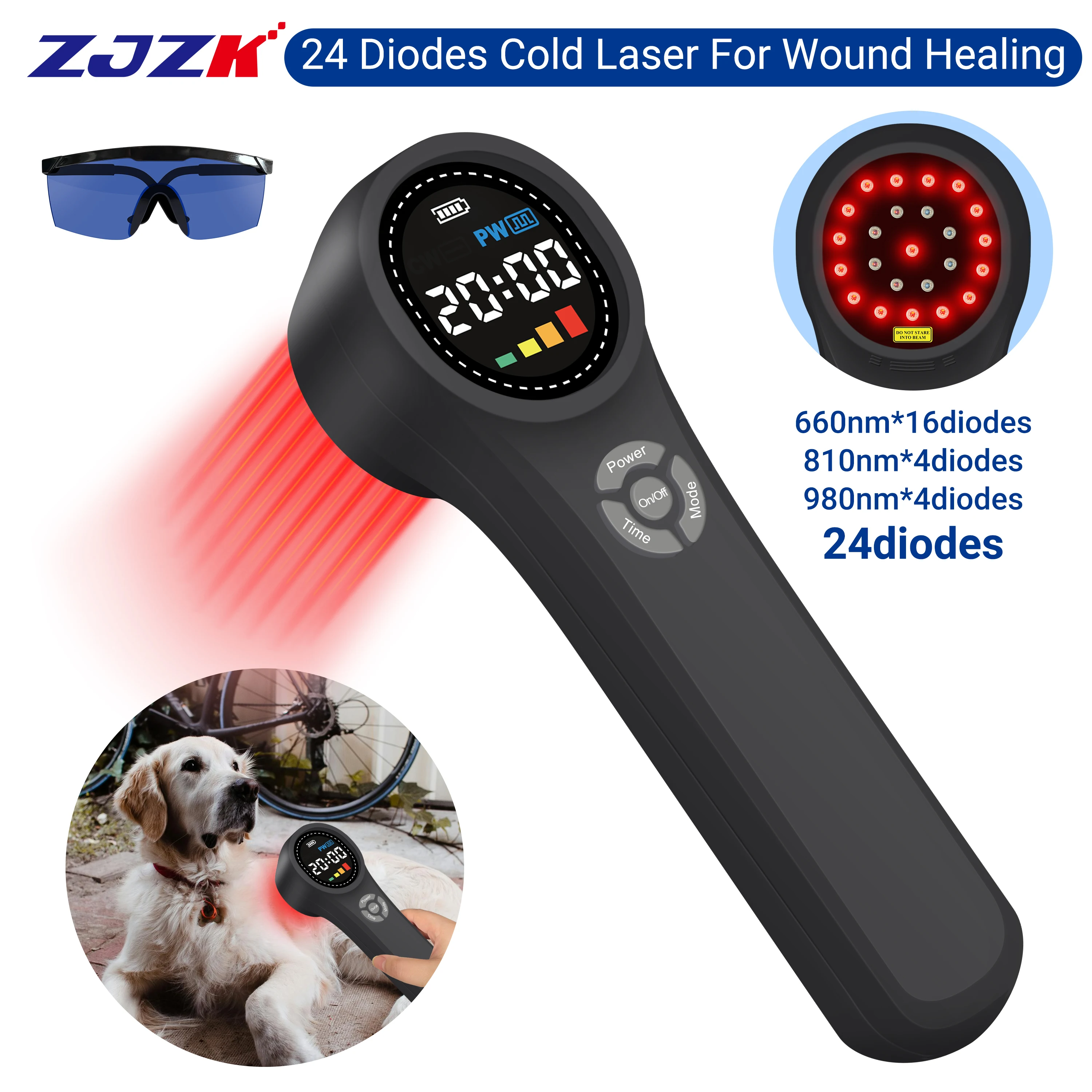 ZJZK Dog Laser Therapy At Home 1760mW Healing Low Power Red Cold Laser Therapy 660nm 810nm 980nm For Arthritic Knees Arthritis