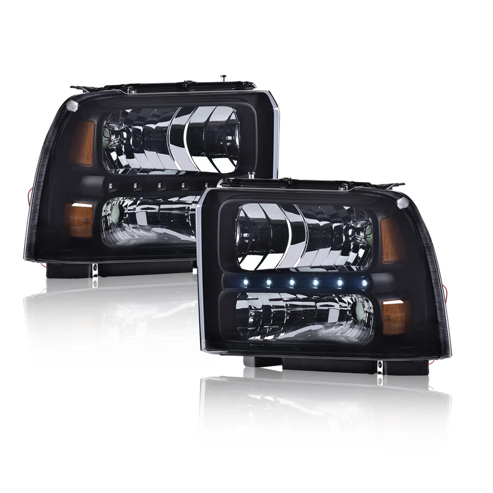 

Smoked Led Drl Headlights Compatible with Ford F250 F350 F450 F550 Super Duty 2005 2006 2007 Bumper Headlamp Smoky Lens Black