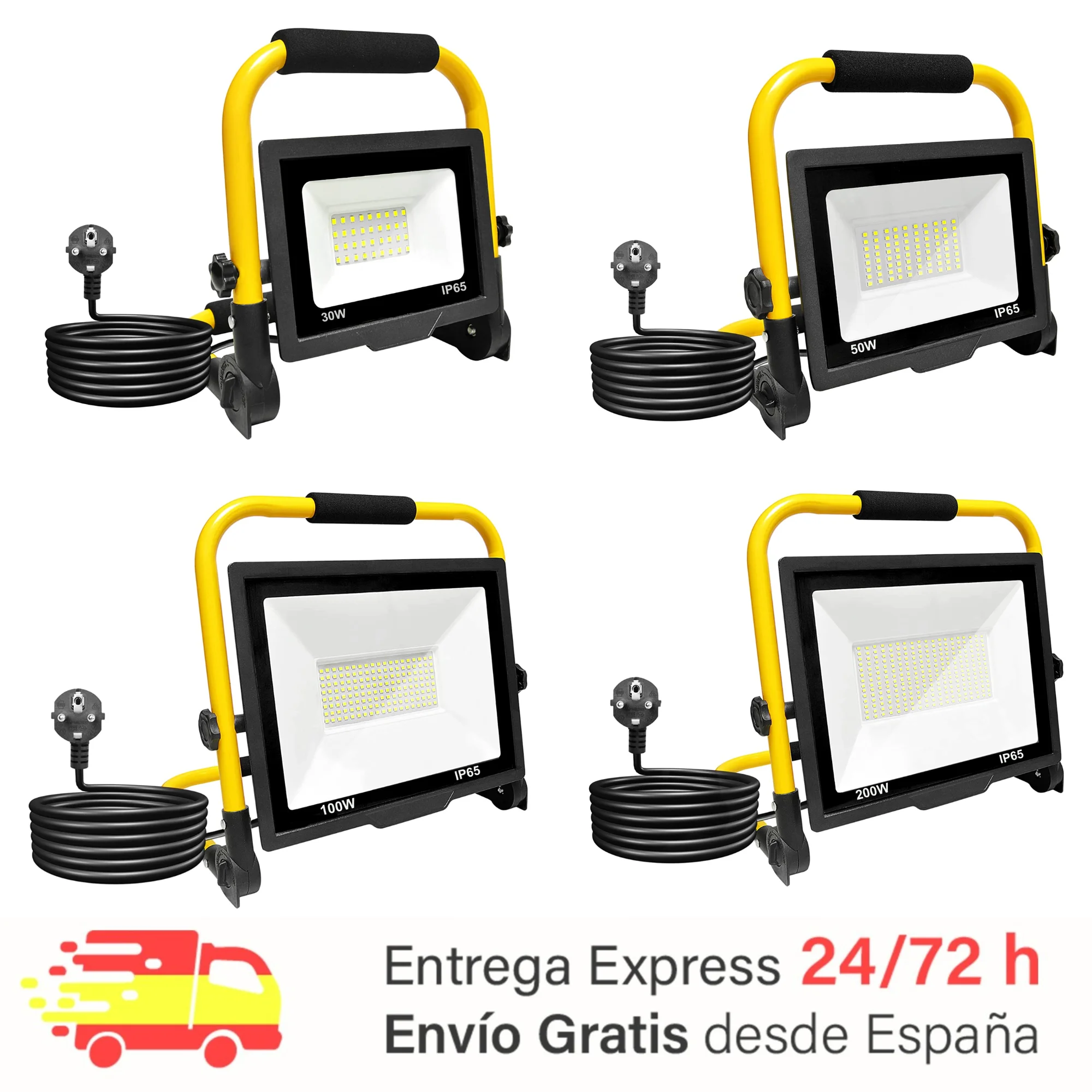 LED headlight, portable projector, White flood light 6000K, 360 ° swivel Panel, IP65 Waterproof, foldable, 3m Cable. Outdoor lighting, workshop, construction site, garage