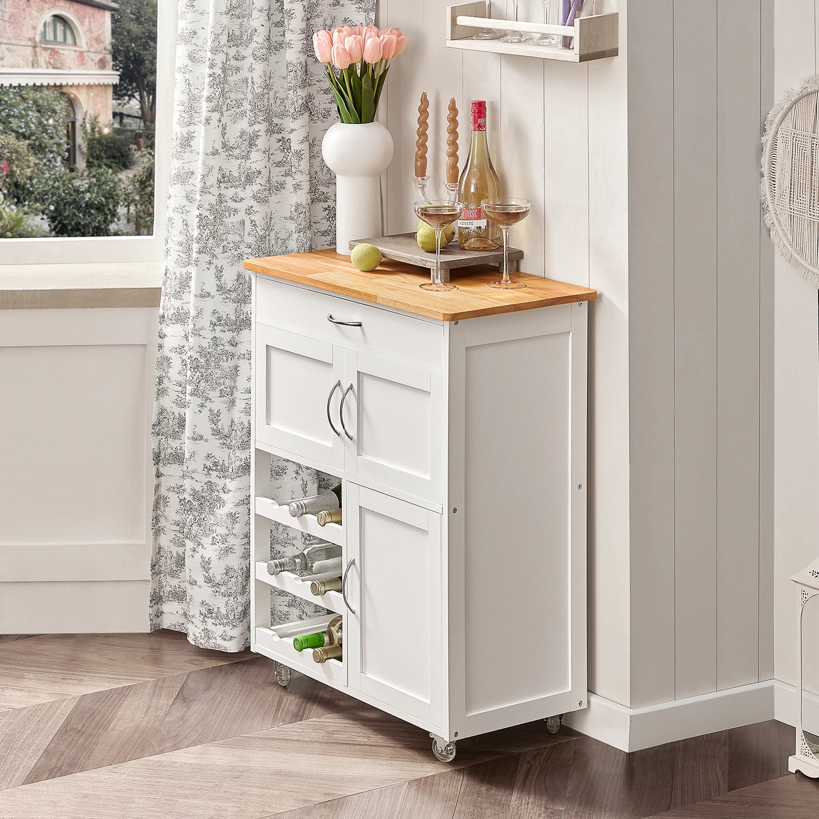 SoBuy FKW45 Servierwagen mit Flaschenablagen Küchenwagen zum Rollen Kücheninsel freistehend Für Küche, Wohnzimmer, Esszimmer – Detail 2