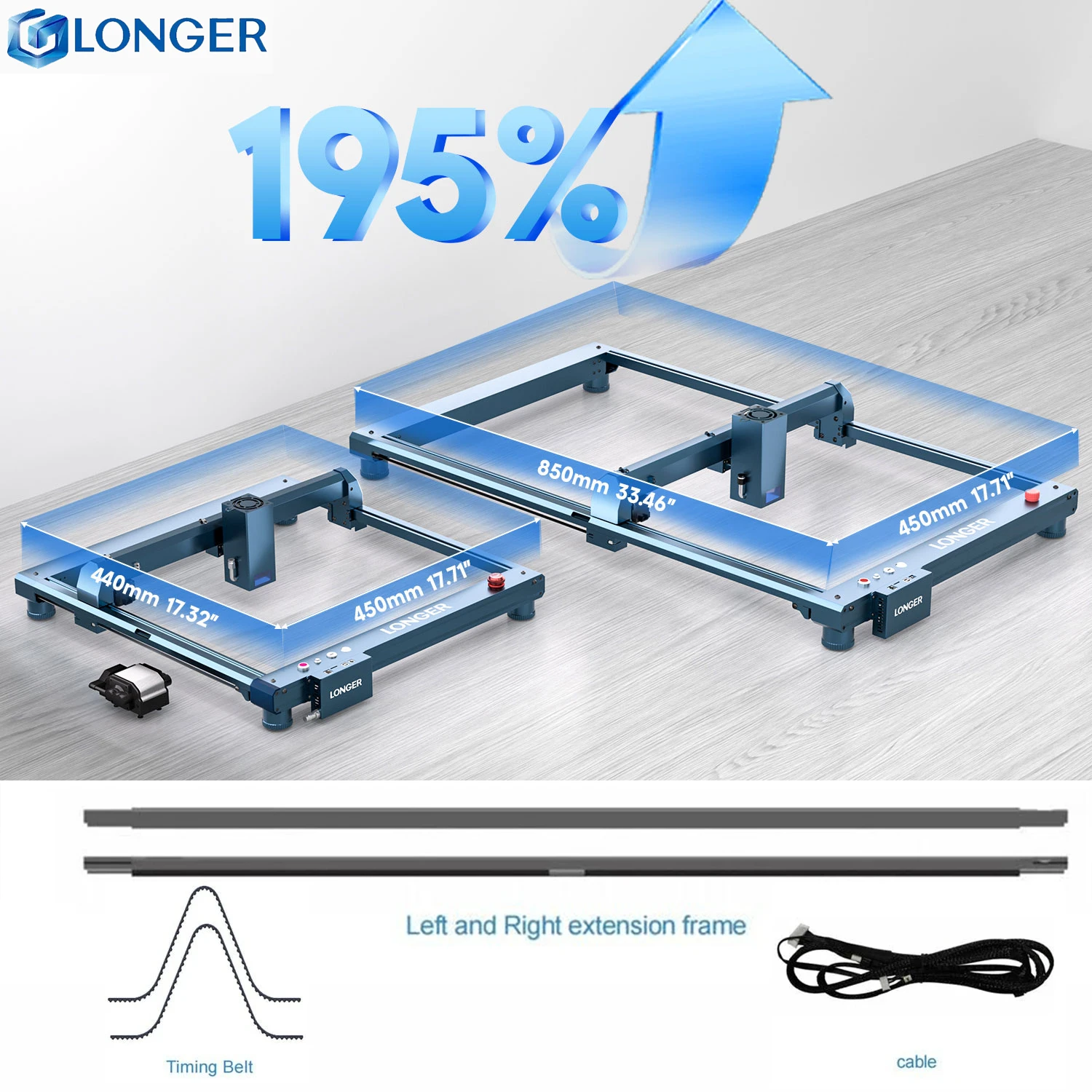 Kit d'extension d'axe Y B1 pour machine de découpe et de gravure LONGER B1 20W 30W 40W, accessoires pour extender jusqu'à 450 * 850 mm