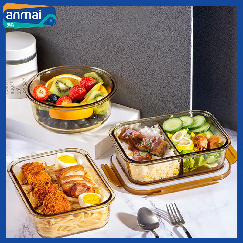 

Anmai High Borosilicate Glass Food Storage Container Sealed Lunch Box Fresh-keeping Soup Salad Bowls Refrigerator Microwave Oven