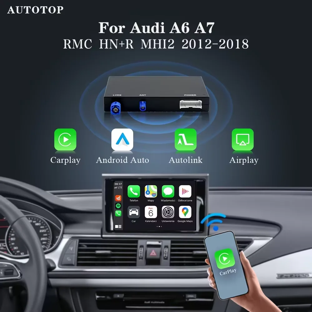Wireless CarPlay Android Auto Decoder For Audi A6 C6 A7 2012-2018 RMC HNR MHI System With BT Mirror Link AirPlay GPS Car Module