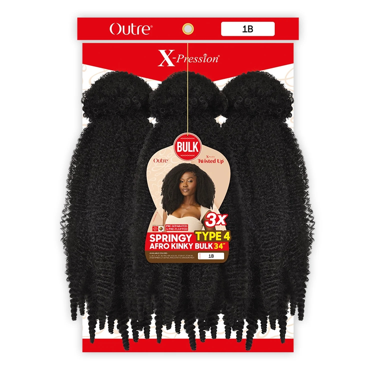 Outre Synthetic Braids X-Pression Twisted up 3X Springy Type4 Afro Kinky Bulk 34