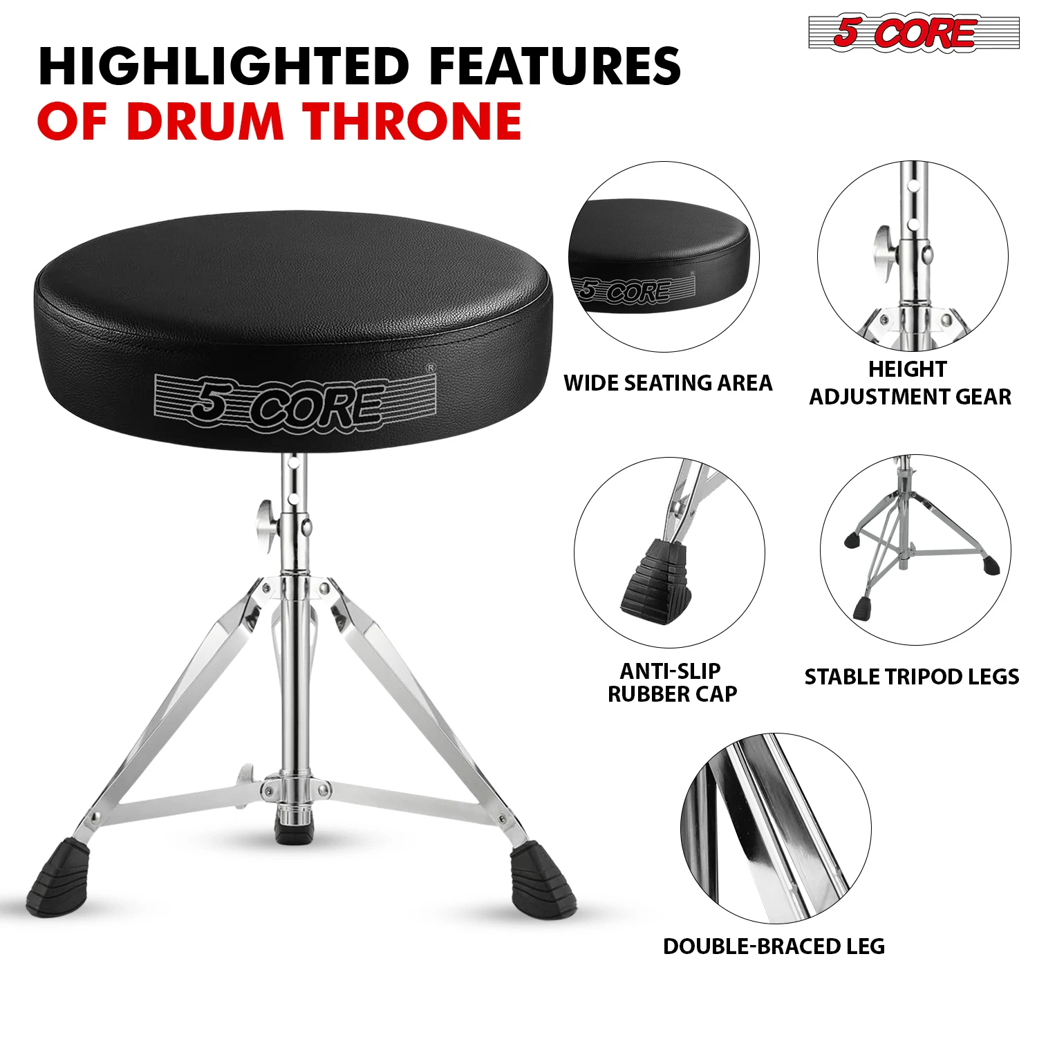 5 Core Drum Throne Padded Adju - đánh giá và giá Drum Throne Adjustable