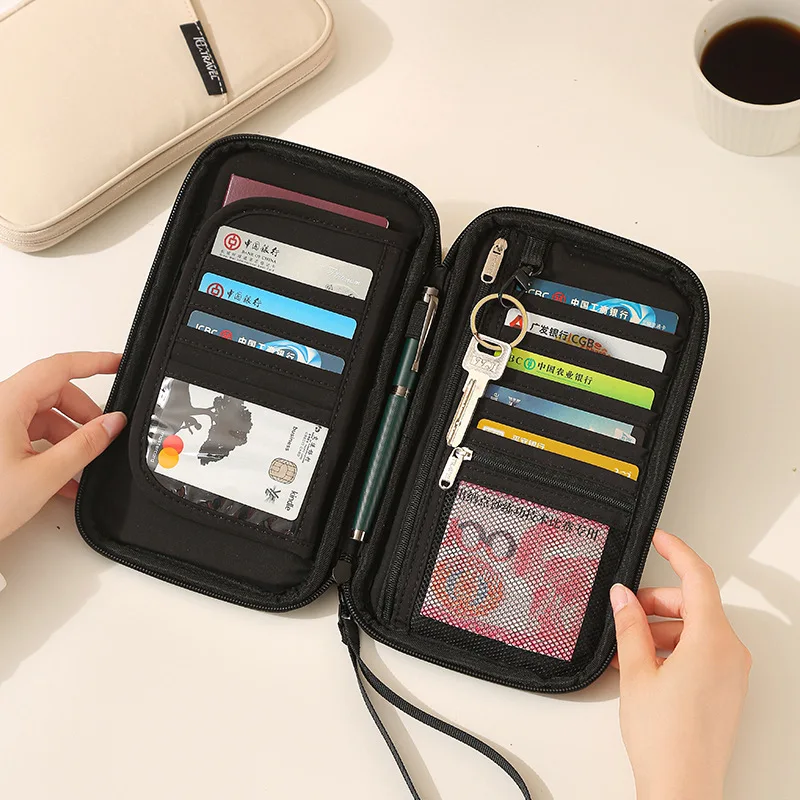 Oxford Cloth Material, Wrinkle-Resistant and Easy to Clean Document Holder, with Multiple Card Slots + Inner Pocket Layout, Can Organize Id Cards, Bank Cards, Keys, Receipts, and Even a Pen Can Be Inserted Securely. Compact Size, Easy to Fit in a Backpack/Pocket, Available in Four Colors, Suitable for Everyday Style, Use It When Traveling, Commuting, or on Business Trips to Store Important Documents Without Having to Search through Your Bag.