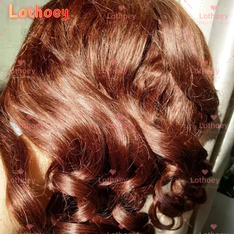 Wig gelombang tubuh coklat keemasan coklat wig rambut manusia wig dasar sutra multi-ukuran kilau alami Cosplay pesta harian Lothoey