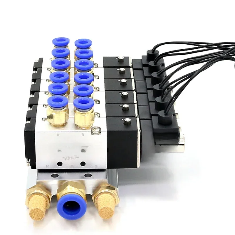 Magneetventiel Meerwegcombinatie 4V110-06 Spruitstukstations DC12V 24V AC220V Met fittingen 5-poorts 2 positie magneetventielen - afbeelding 2