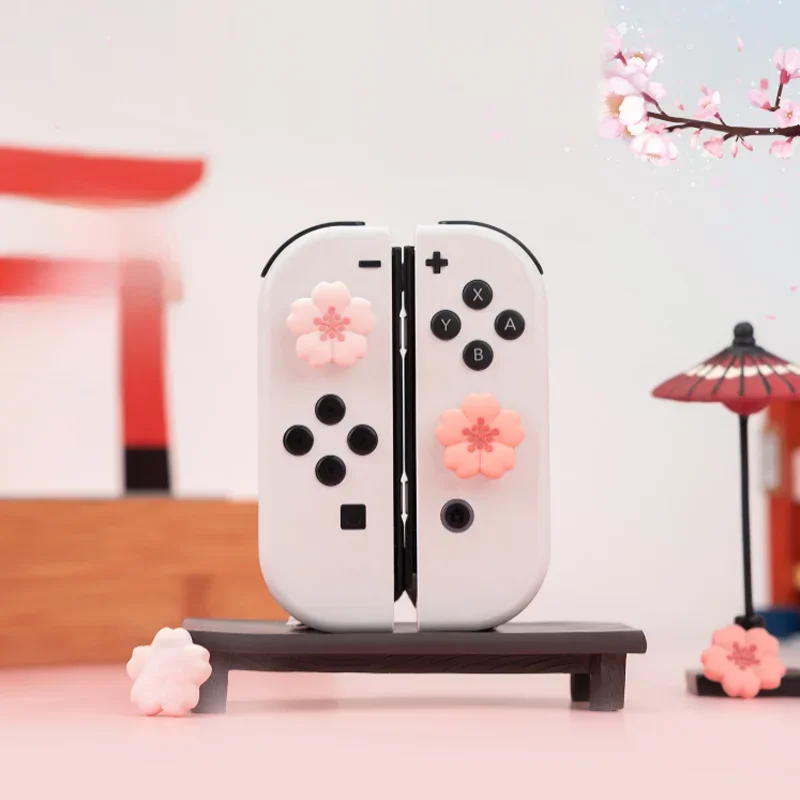 Różowa Sakura silikonowa miękka nakładka na kciuk osłona joysticka dla przełącznika 2/NS Oled/Lite kontroler Joycon wiśniowe etui na kciuk — zdjęcie 2