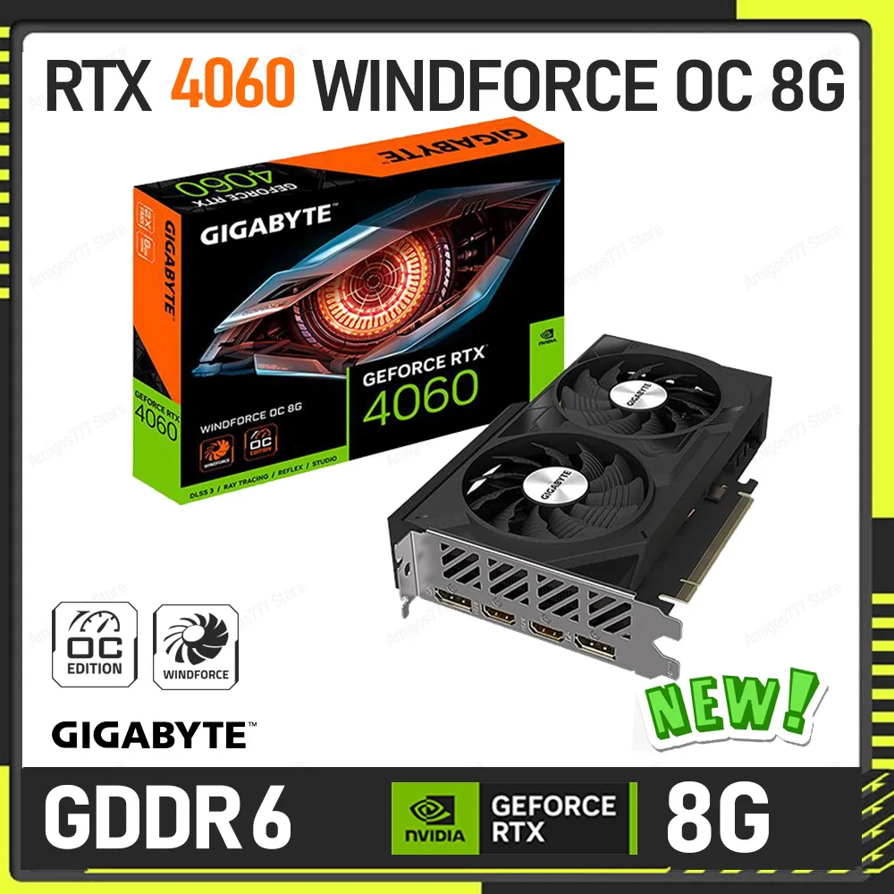 GIGABYTE GeForce RTX 4060 WINDFORCE OC 8G Graphics Card 8GB 128-bit PCI-E 4.0 GDDR6 Video Card RTX 4060 Double Fans Overlocking