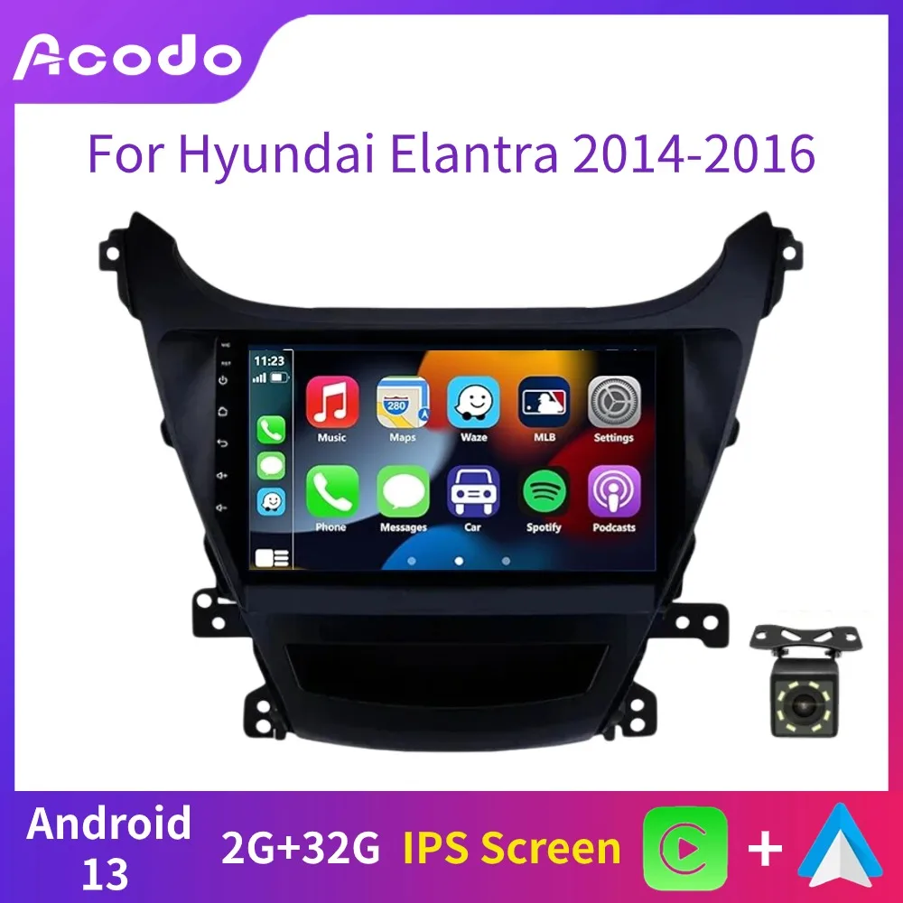 

Car Radio Acodo For Hyundai Elantra 2014 - 2016 Android 12 Stereo iPS Screen Player FM Wifi Carplay BT Navigation GPS AutoRadio