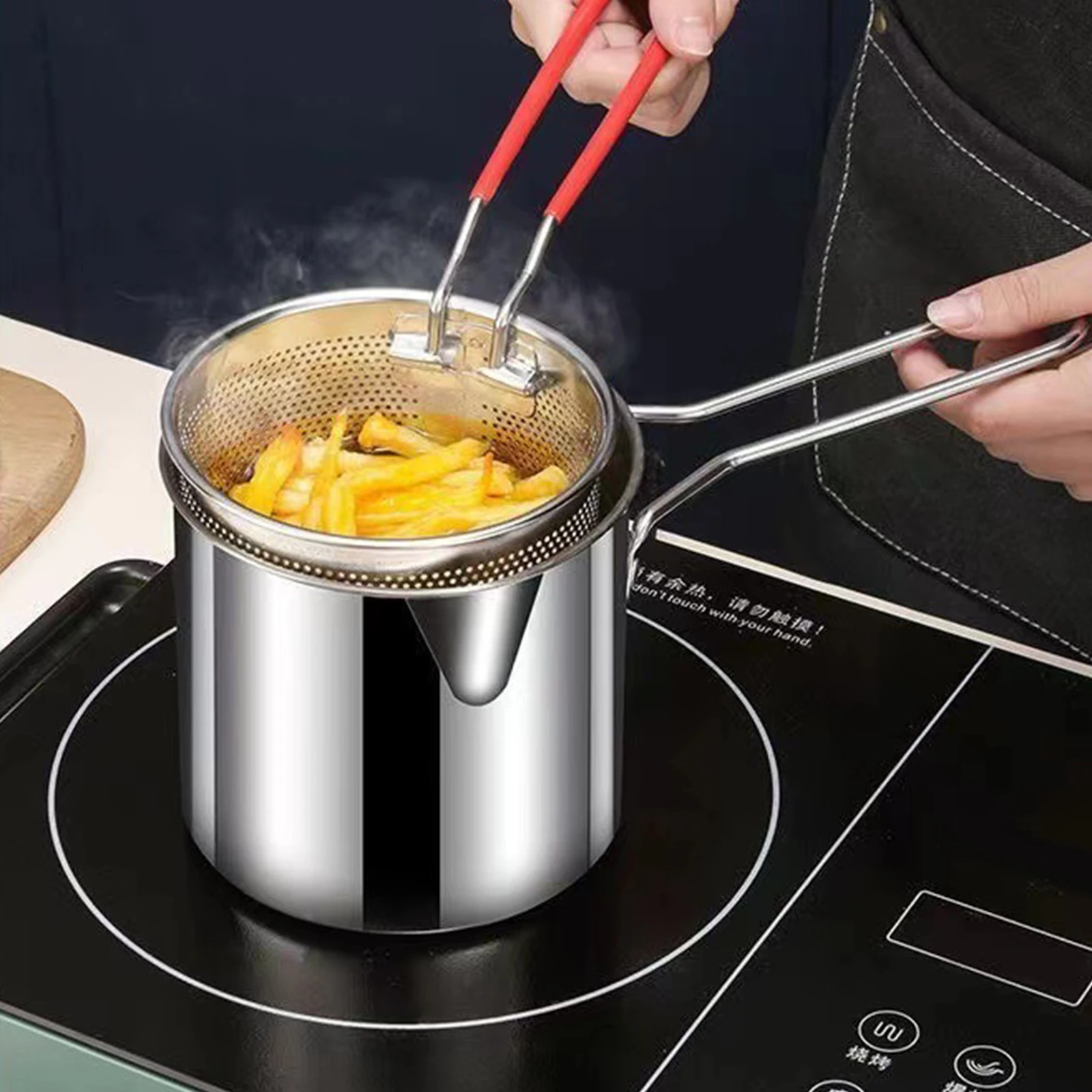 4pieces Stainless Steel Deep Frying Pot Portable Frying Pot With Strainer Basket Tempura French Fries Fryer Utensils Kitchenware