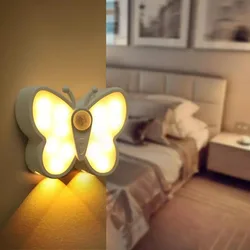 Human Body Sensor Light Soft Light Eye Protection USB Rechargeable Installation-Free Bedside Aisle Light Butterfly Night Light