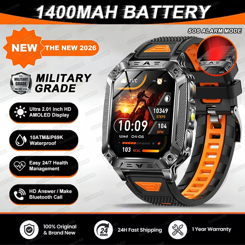 2026 TANK Nieuwe 1400mAh Militaire GPS Smart Watch Mannen 2.01 "AMOLED Scherm 10ATM Waterdichte Klok SOS Oproep Zaklamp Smartwatch iOS - afbeelding 1