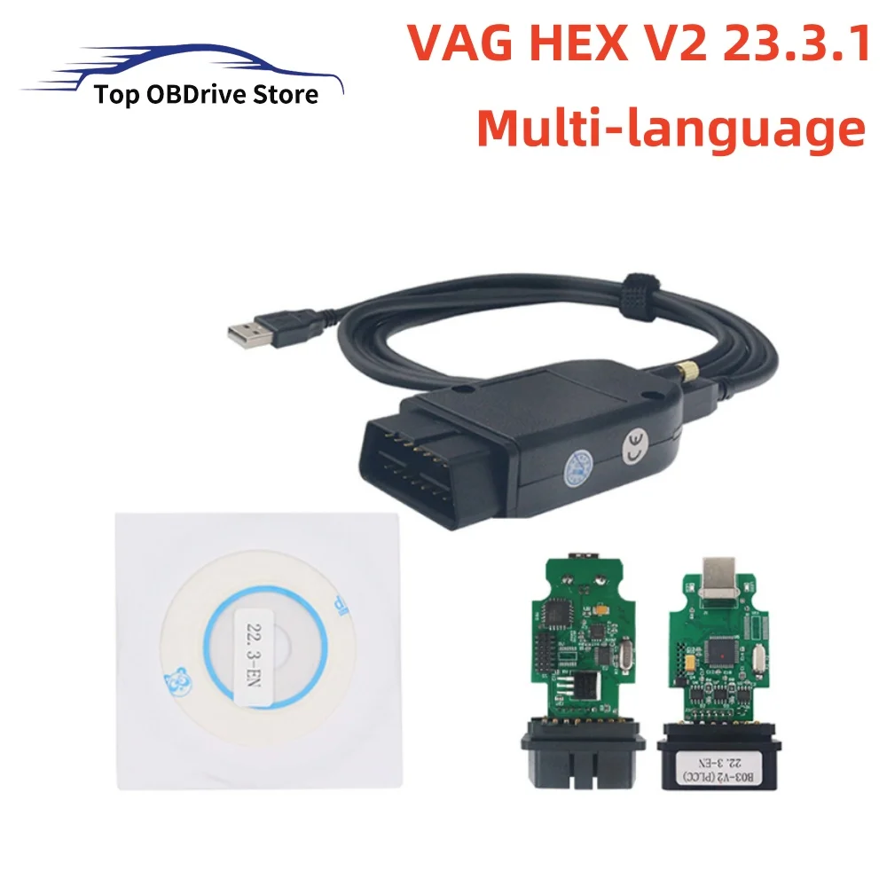 Newest V23.3.1 For VAG HEX V2 For vag com OBD2 Scanner ATMEGA162 16V8 Unlimited VINs For VW AUDI Skoda Seat Multi-Language