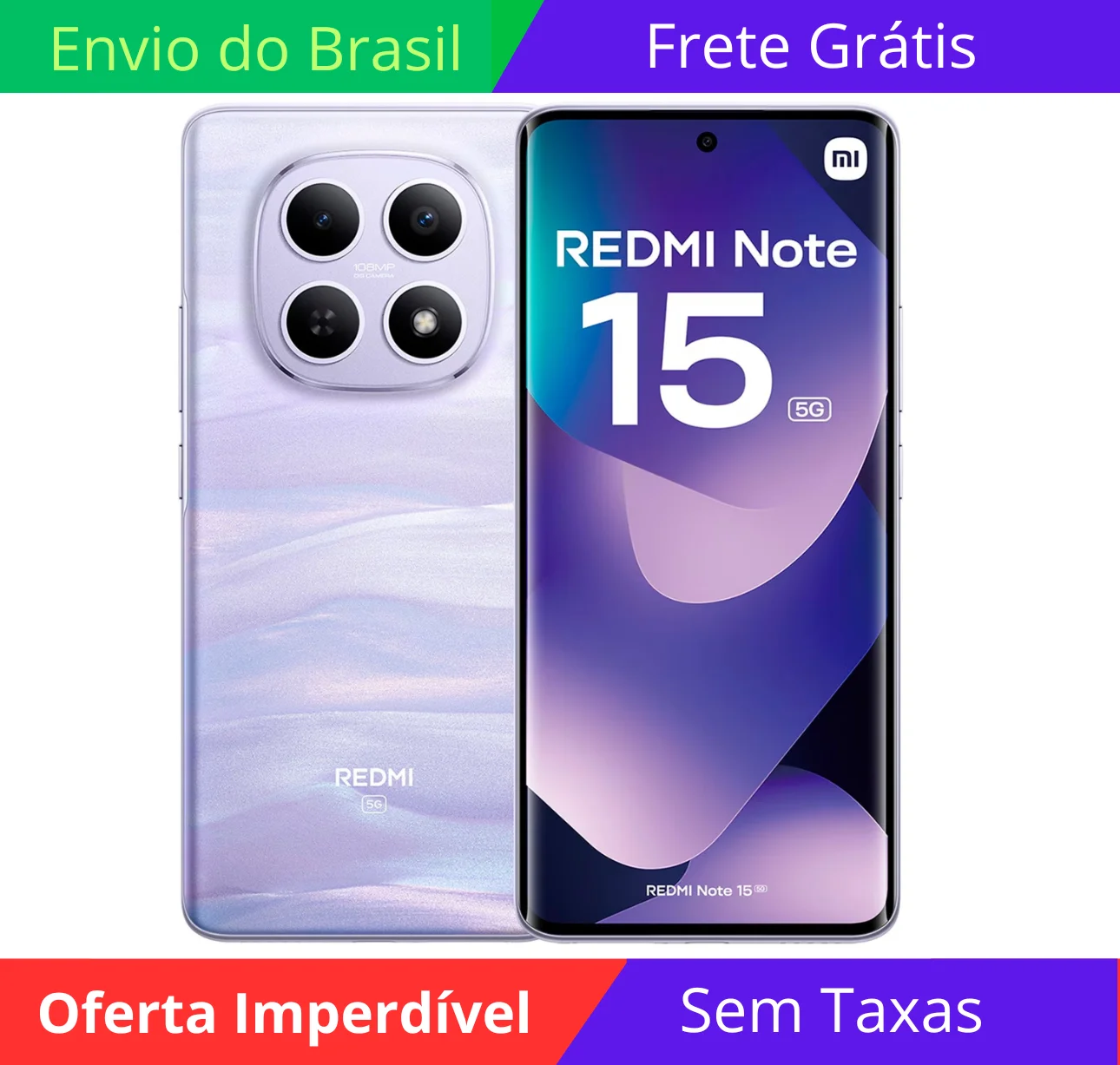 Xiaomi Redmi Note 15 5G Global 256GB 8GB RAM Dual SIM Tela 6.77" NFC - Roxo lançamento 2026
