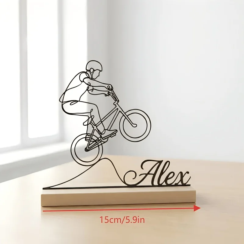 Personalized BMX Bike Metal Ornament Wooden Base Extreme Sports Desktop Decor Gift for BMX Riders Birthday Home Decor