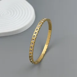 Classic square zircon stainless steel gold-plated women's bracelet, high quality waterproof metal bracelet, party jewelry