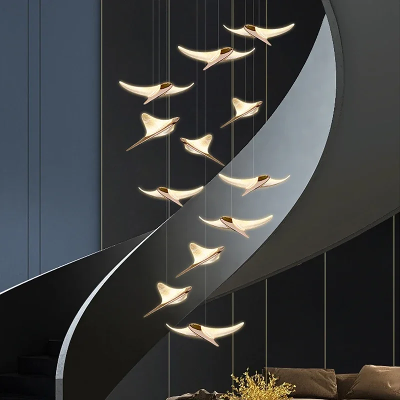 Seagull Moderne Kroonluchter Led Duplex Zolder Lamp Trap Kroonluchter Woonkamer Hal Trappenhuis Lamp Nordic Restaurant Kroonluchter - afbeelding 2