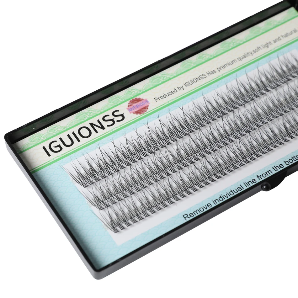 IGUIONSS 3 rows 123 bundles Natural Fan Eyelashes Single Cluster Self-Grafting Fishtail Mink Eyelash Long Lasting Natural C Curl