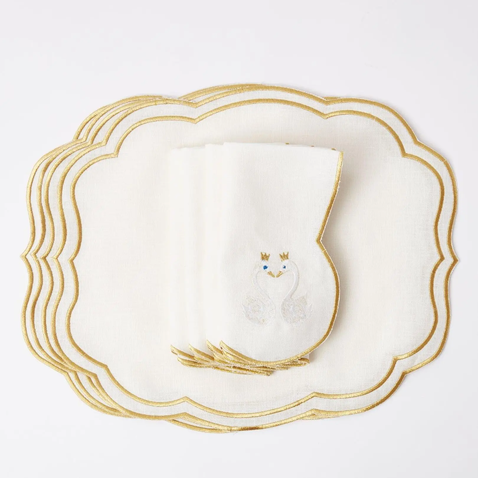 Set of 8 Gold Embroidered Placemats Napkins