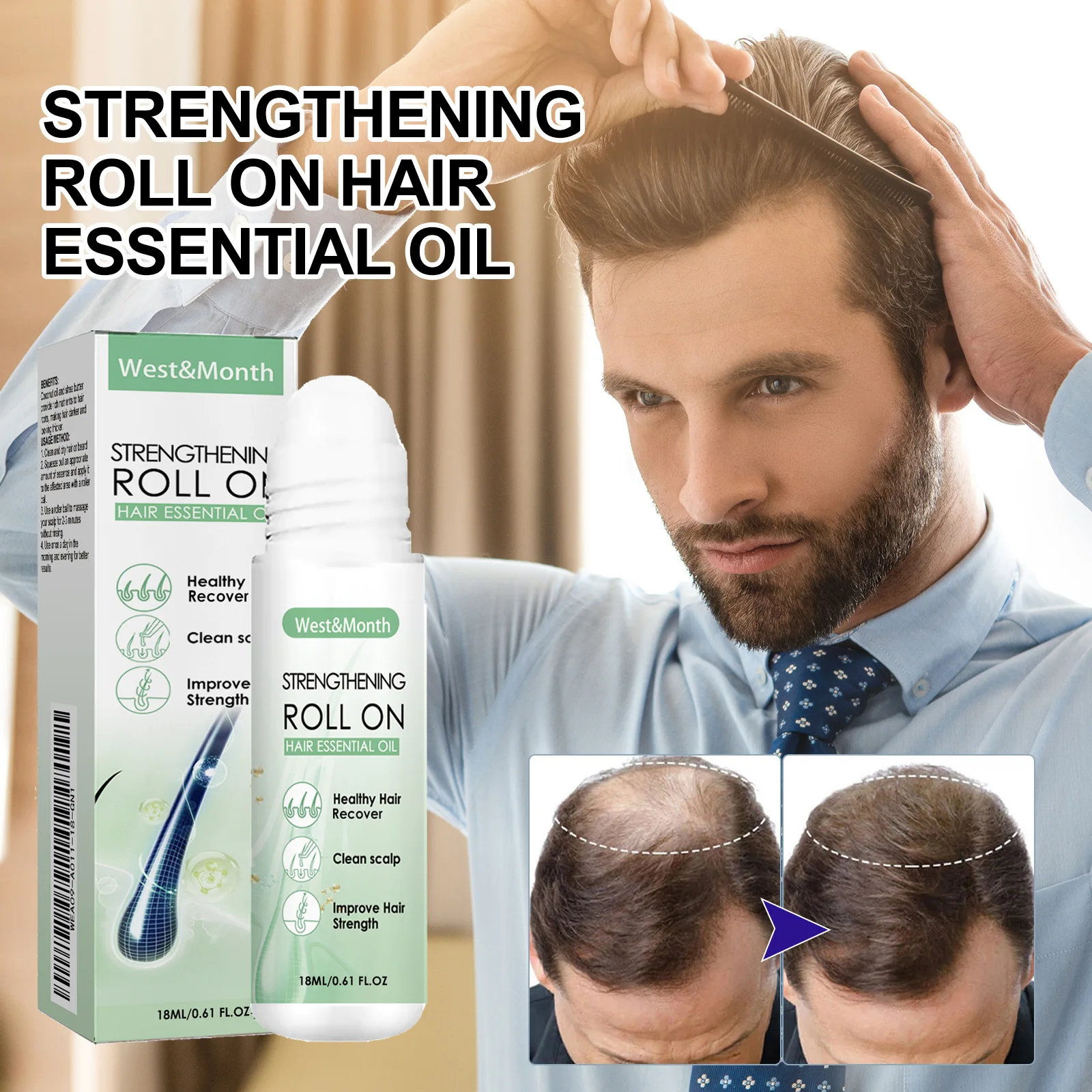 

West&Month Hair Growth Essential Oil Dense Hair Roller Nourishing Treatment Anti Hair Loss Scalp Massage Repair Hair Roller