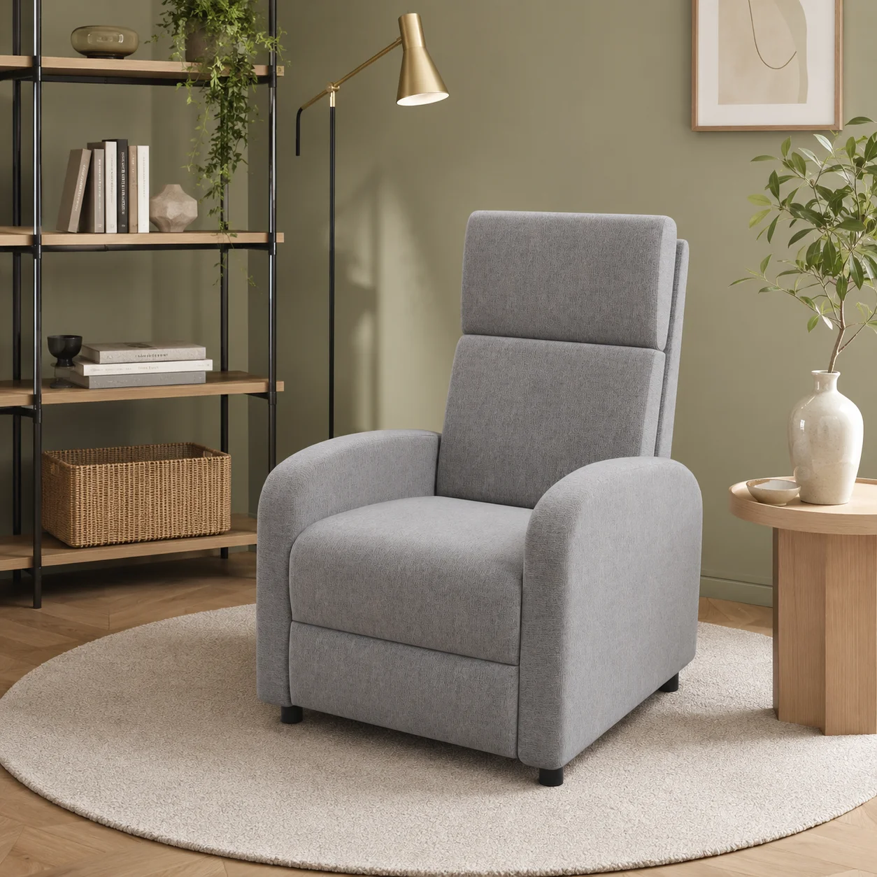 Fauteuil inclinable à 160° en tissu effet lin avec accoudoirs carrés, 64 x 86 x 102 cm, gris