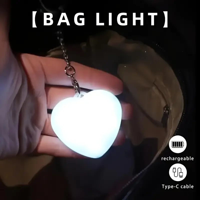 [Bag Light]USB-Powered Heart-Shaped LED Night Light for Purses – Cute and Portable Handbag Accessory for Women, Perfect for Evening Use, Rechargeable Mini Keychain with Glow-in-the-Dark Feature, Evening Accessories