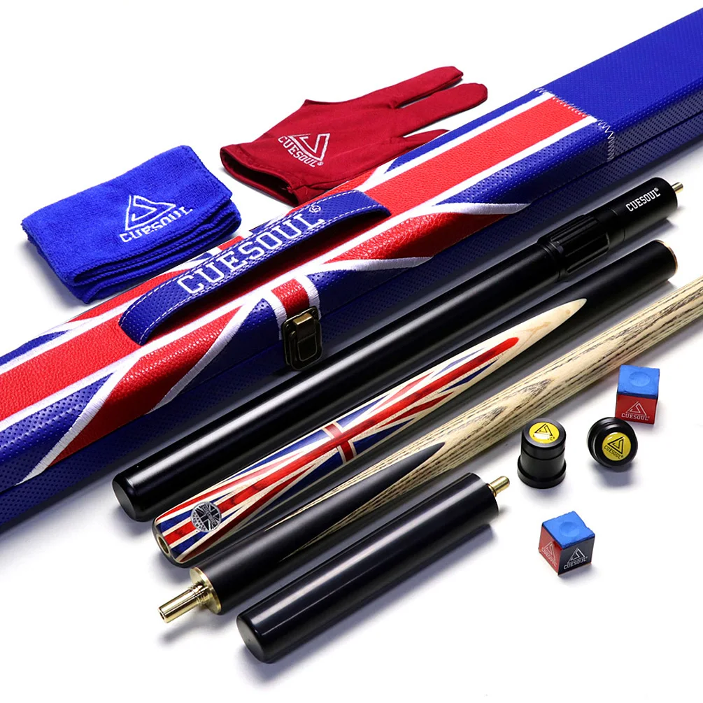 

CUESOUL 57" 3/4 Jointed Ebony Snooker Cue with Union Jack Flag Design-Red and Blue