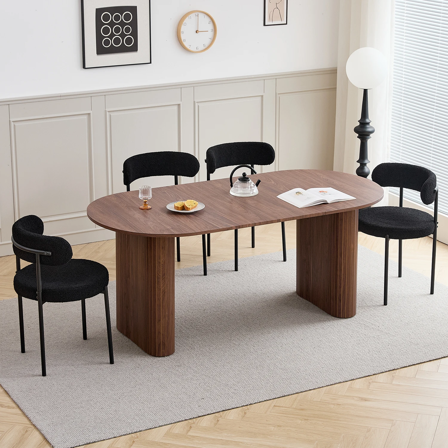 EGOONM Moderner Esstisch Ovaler Gerillter Säulenfuß Küchentisch 6-8 Sitzer Holz-Esstisch für Esszimmer – Detail 8