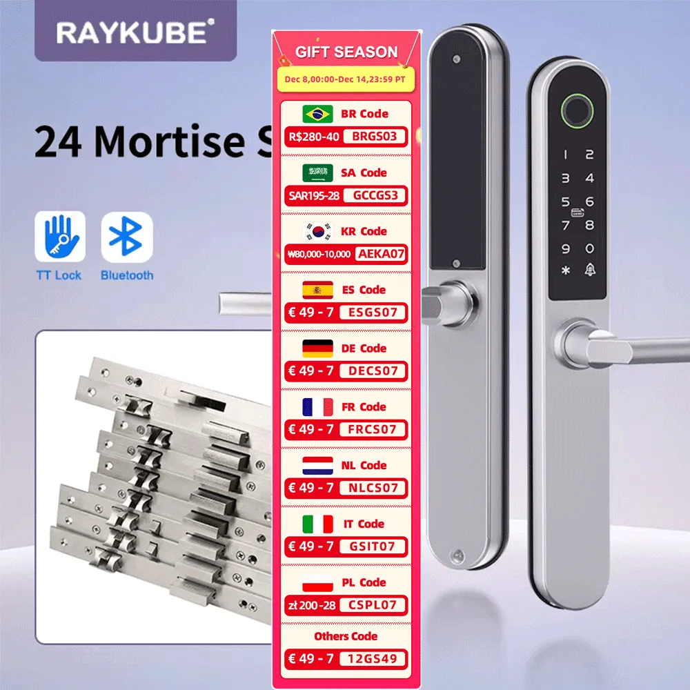 RAYKUBE TT Lock BLE IP65 Waterproof Smart Lock Digital Fingerprint Lock With APP/Password/IC Card Unlock For Sliding Door DQ06