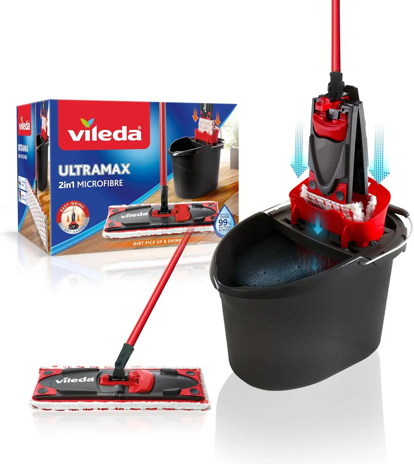 Pack Vileda Ultramax – Mopa de Microfibra y Cubo PowerPresse | Limpieza Rápida y Cómoda