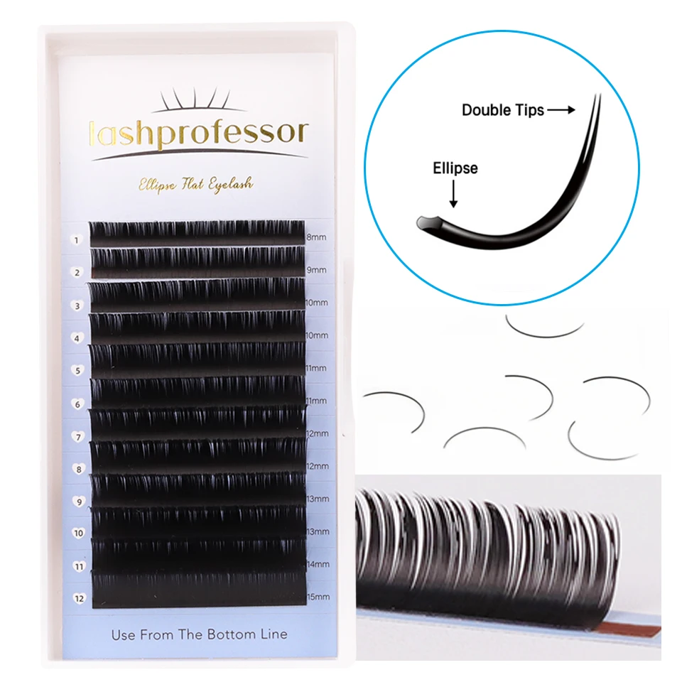 New Ellipse Flat Lash Dark Matte Black Soft False Classic Individual Flat Lash Extension Double Split Tip 0.15 0.20 Cilia