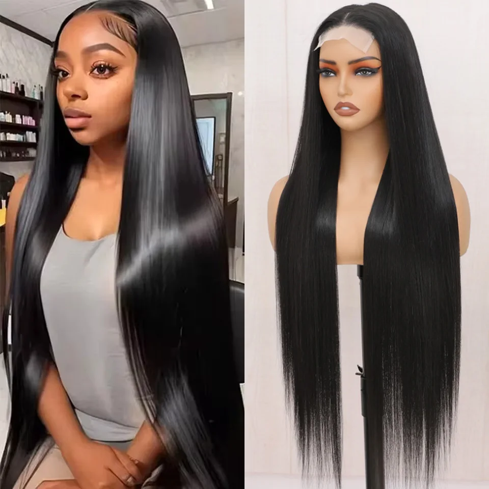 

36 Inch 4x4 Lace Closure Wig Straight Synthetic Hair Wig 4x4 HD Transparent Lace Wigs For Women High Temperature Fiber Wigs