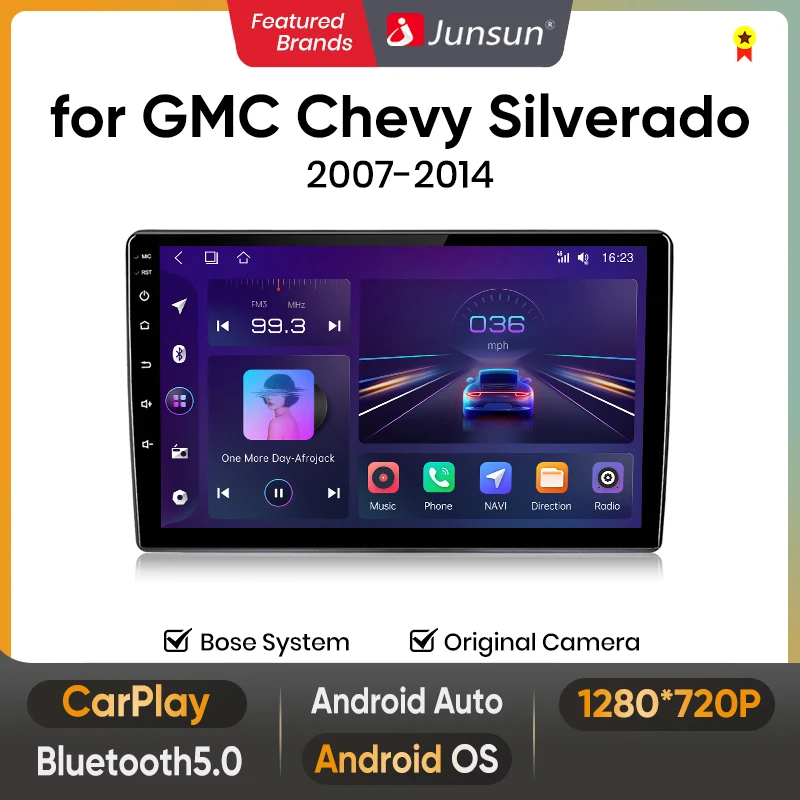 Junsun Car Radio Stereo for Chevy Chevrolet Silverado 2007 2008 2009 2010 2011 2012 2013 GMC Sierra Yukon with Wireless CarPlay Android Auto Bluetooth Backup Camera