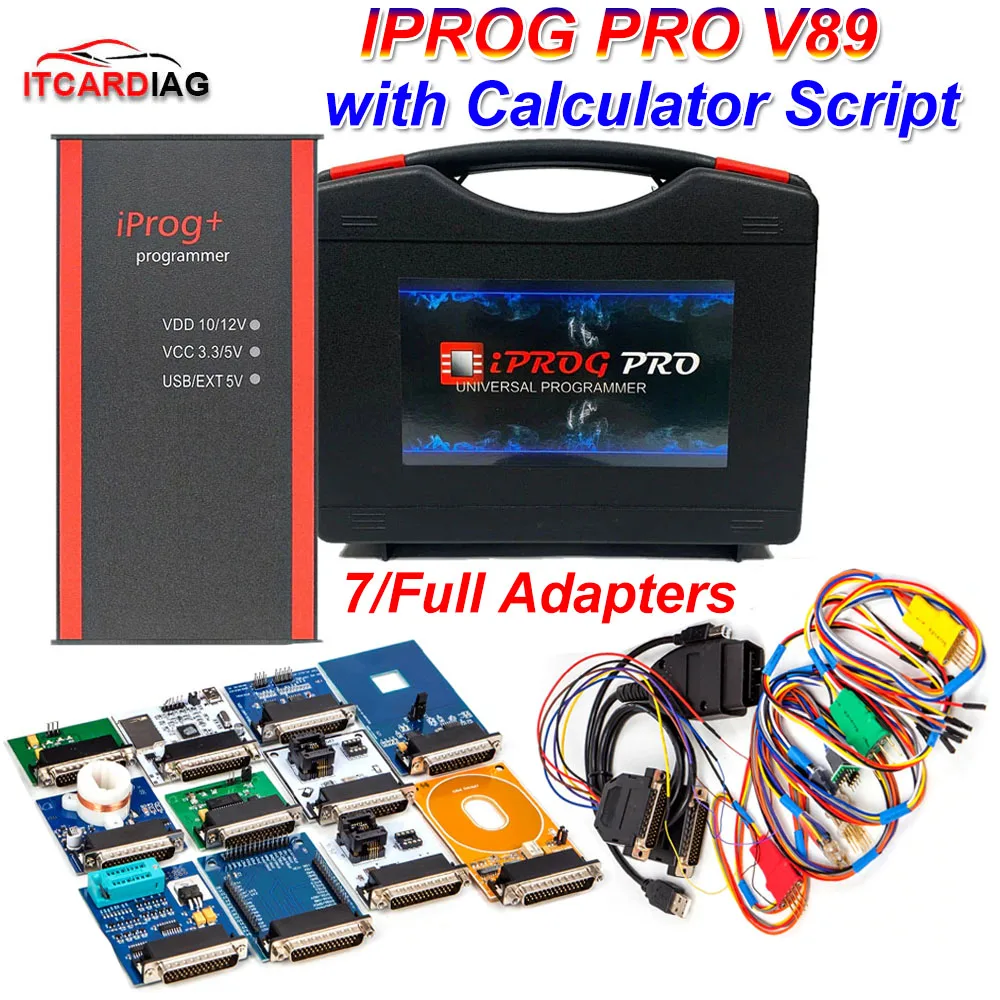 2023 Iprog Pro Full V89 with 7/11 Adapters Support Eeprom IMMO/KM/Radio /Airbag Reset Dashboard IPROG+ ECU Key Programmer Tool