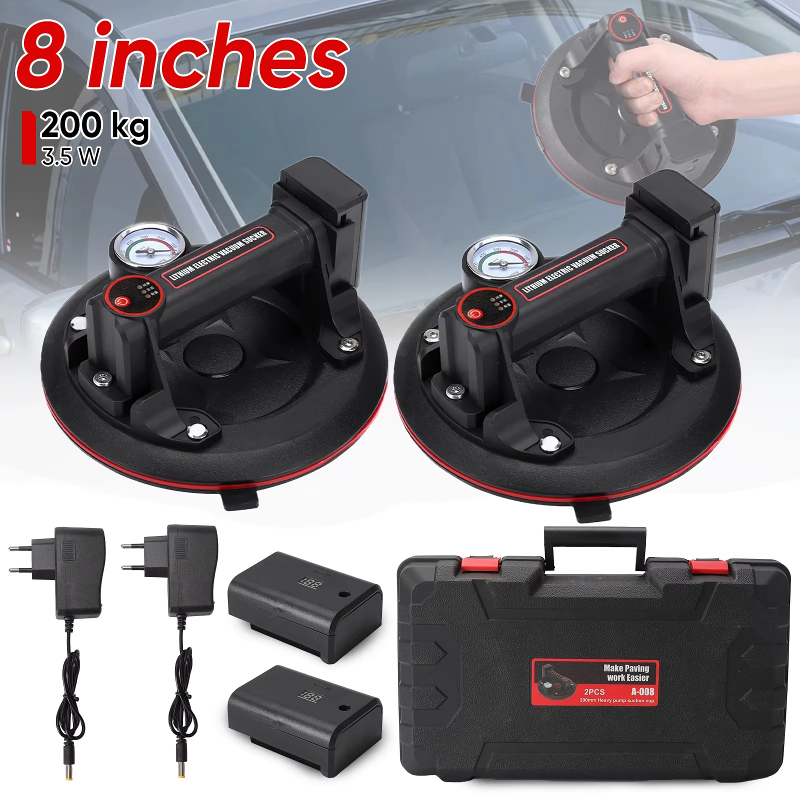 8-Zoll-elektrischer Vakuum-Saugnapfheber, 200 kg Tragfähigkeit, robuster handgehaltener Glasheber, bewegliche große Granitfliesenwerkzeuge
