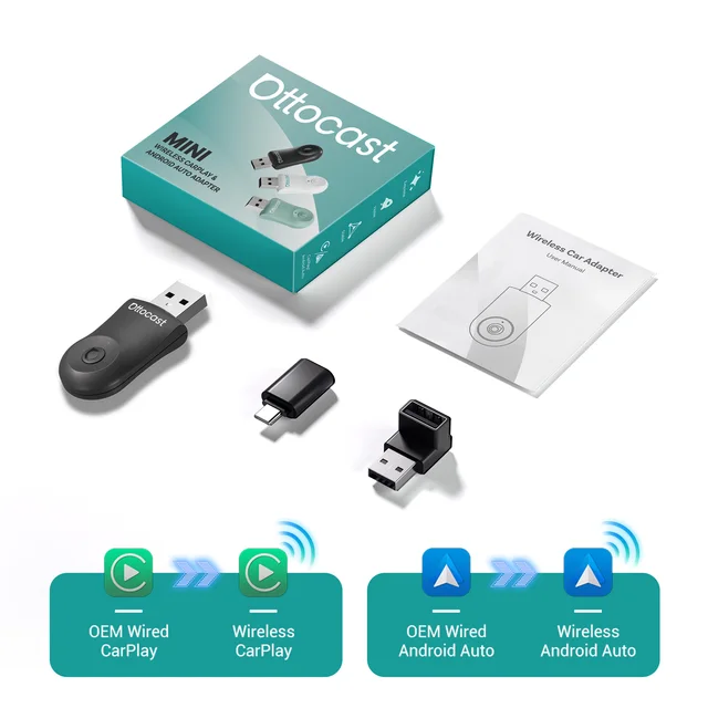 2025 New OTTOCAST MINI Wireless Android Auto CarPlay Adapter
