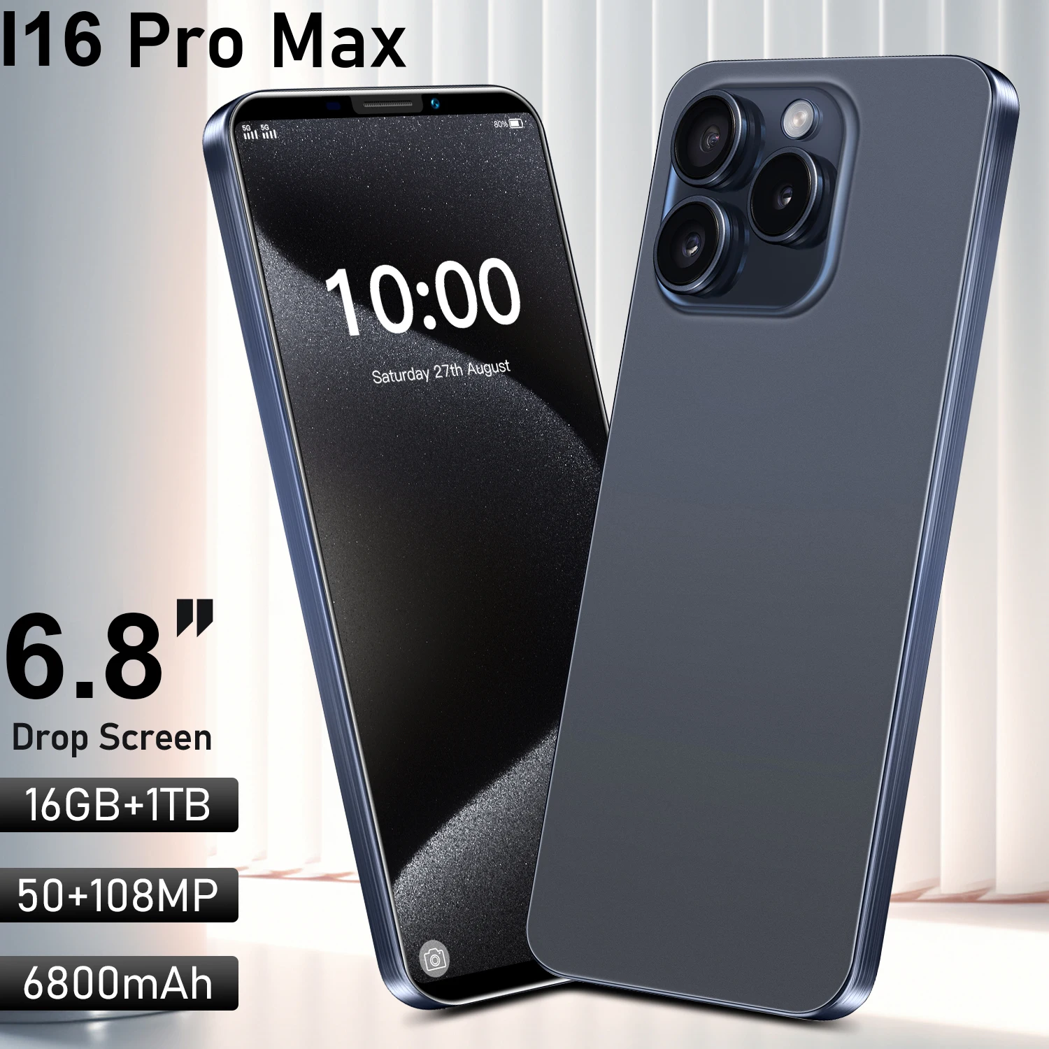 هاتف ذكي جديد I16 Pro max الإصدار العالمي للهاتف المحمول 16G + 1T 6.8 بوصة HD + Android 14 6800mAh 4G/5G Networks Snapdragon 8 gen3 108MP