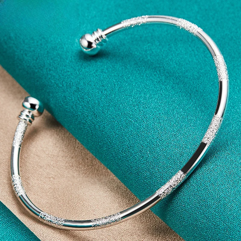 DOTEFFIL 925 Sterling Silver Double Beads Smooth Matte Cuff Bangle Bransoletka dla mężczyzny Kobieta Zaręczyny ślubne Biżuteria modowa — zdjęcie 2