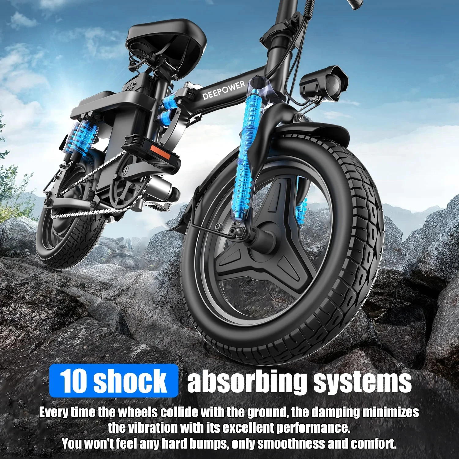 محرك ذروة DEEPOWER بقدرة 400 وات، دراجة كهربائية قابلة للطي للبالغين والمراهقين، دراجة للتنقل مقاس 14 بوصة، دراجة إلكترونية ب #2