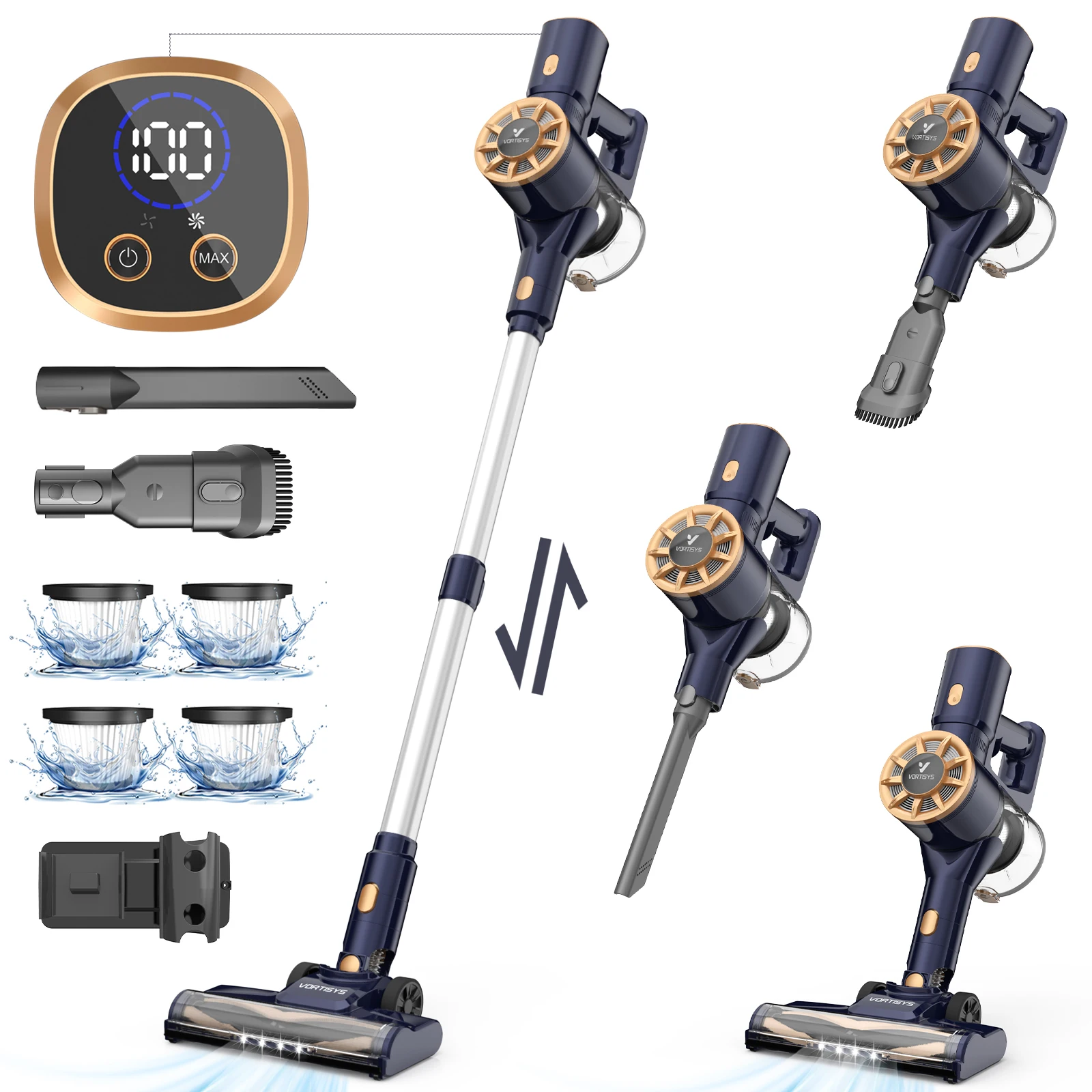 مكنسة Vortisys N9 الكهربائية 55KPA 350W، فلتر 5 في 1، مكنسة كهربائية لاسلكية 55 دقيقة للسجاد وشعر الحيوانات الأليفة