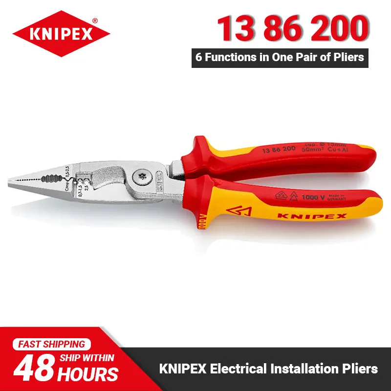 KNIPEX 13 86 200 Multifunctional Plier for Electrical Installation VDE-tested Handles Insulated Tools with Multi-component Grips