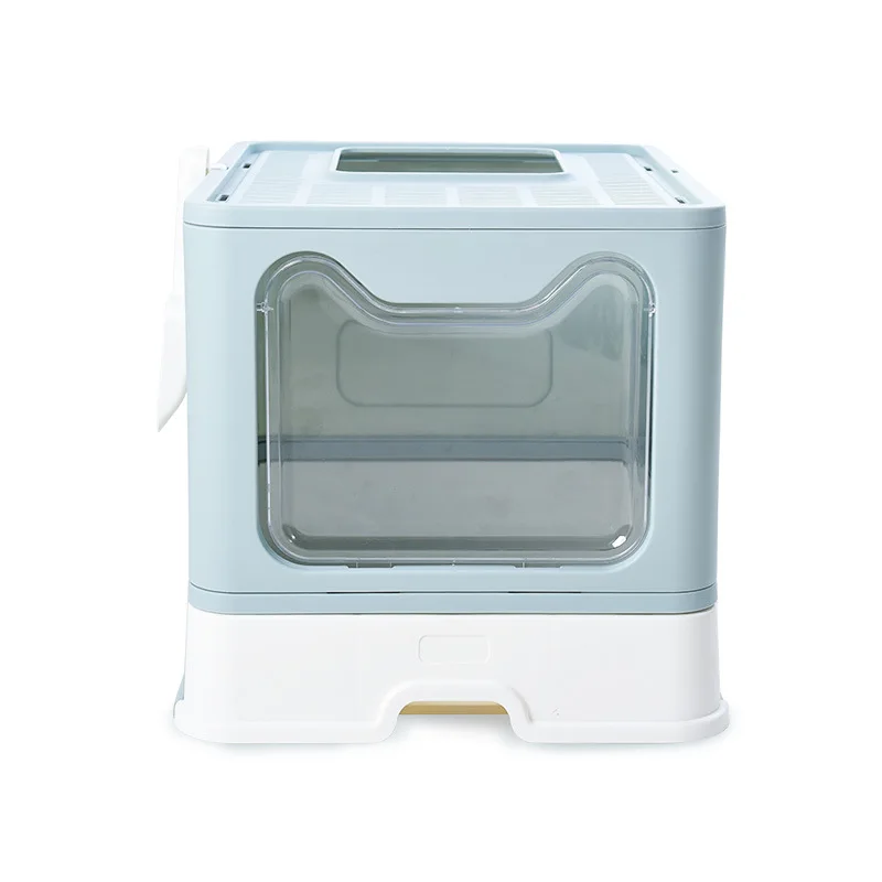 Fully enclosed large cat toilet splash-proof drawer type lower in and upper out foldable top-in cat litter box