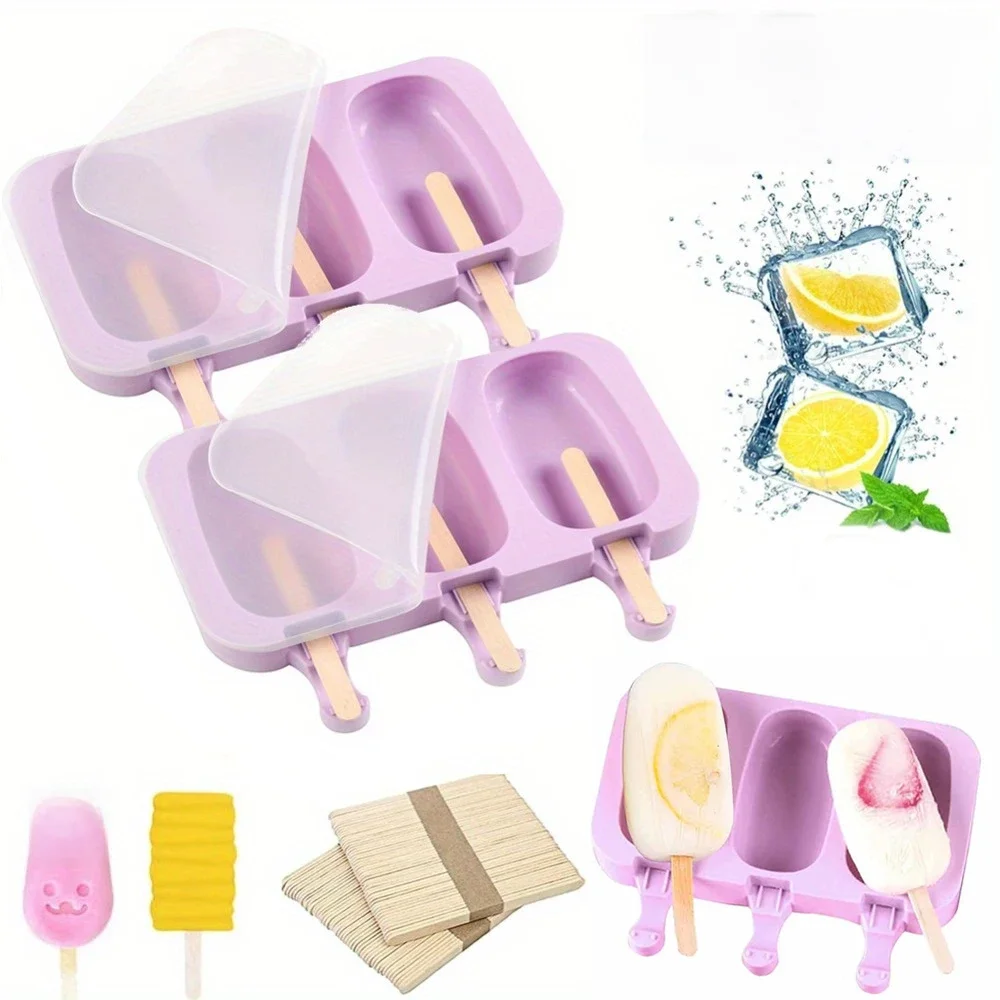 Moule à crème glacée en silicone réutilisable, moules siamois avec couvercle, moule à sucettes glacées bricolage, image de dessin animé mignon, fait à la main, dégagement facile